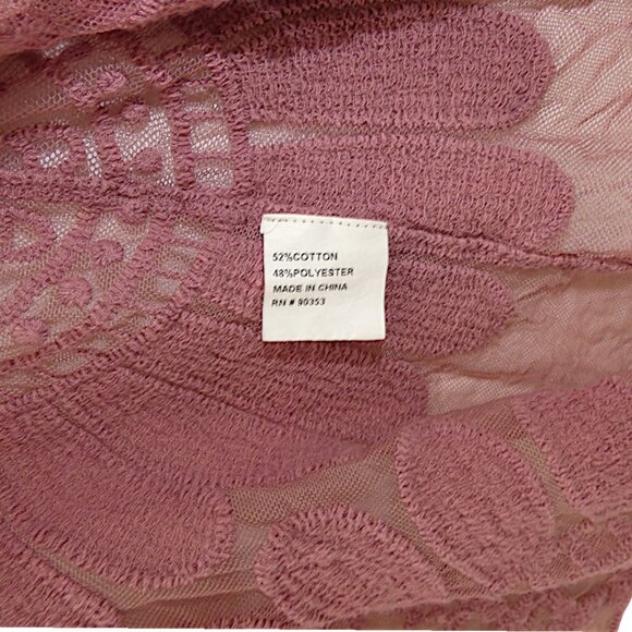 Mauve Boho Sheer Lace Kimono Duster Festival Romantic Beach Cover-Up Size L - Picture 7 of 7